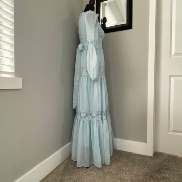 VINTAGE Gunne Sax Blue Lace Long Maxi Prairie Boho Dress Sz XS - Picture 3 of 15
